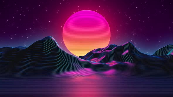 80s Synthwave Styled Landscape and Sunset