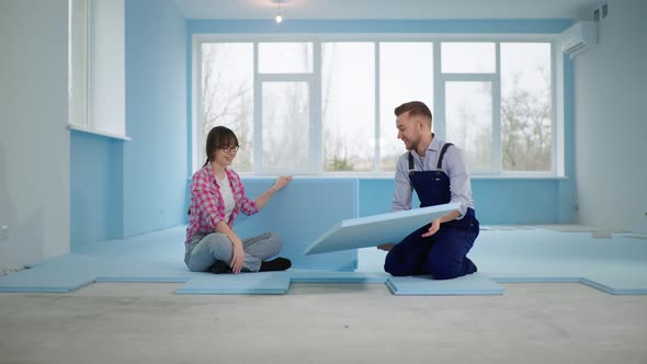 Married Couple is Engaged in Home Improvement and Renovation and Insulates Floor with Expanded alt