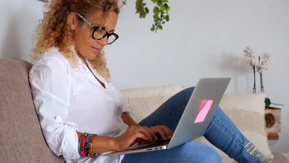 Concept of free from office smart work activity with beautiful caucasian woman alt