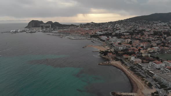 Aerial view on the bay of Cote d'Azur and La Ciotat village, France alt