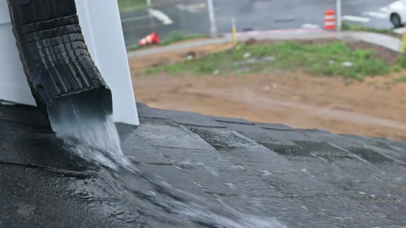 Rain Storm with House Roof Rainwater Flows Down the Roof alt