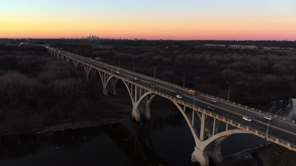 Drone shot of Mendota Bridge, illustrating the huge scale of the iconic American structure alt