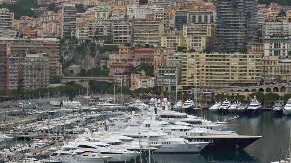 Famous Yacht Club in Monaco, Many Expensive Boats Moored in Harbor, Luxury Life alt