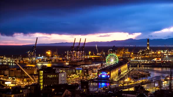 Evening Timelapse of Genoa Port, Italy alt