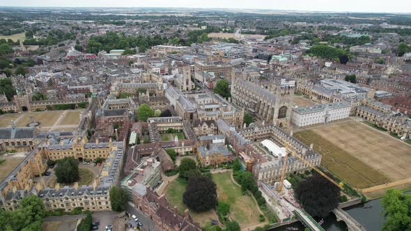 Establish shot Cambridge City centre England drone aerial view 4K footage alt
