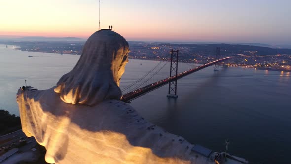 Aerial Footage Illuminated Monument Sanctuary of Christ the King