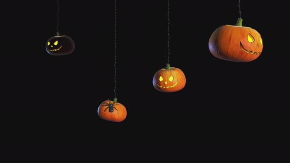 Scary pumpkins rotate on a transparent background.