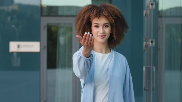 Outdoors Portrait Female Seductive Lady Pretty African American Girl Afro Curly Woman Looking at alt