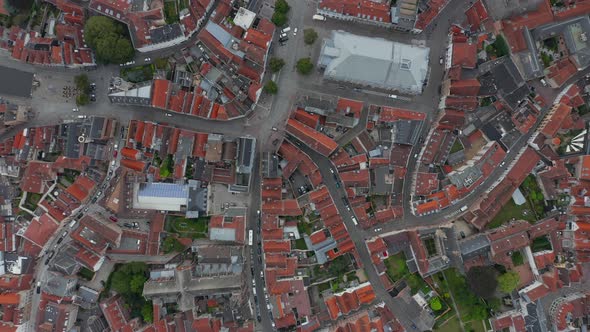 Birds View of Bruges, Belgium Market Place with Little Traffic and Empty Streets During Coronavirus alt