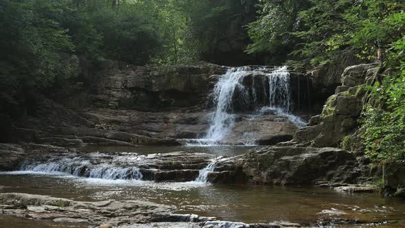 A summer morning at St. Mary's Falls, located in the St. Mary's Wilderness within the George Washing alt