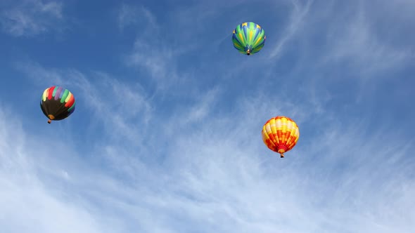 Colorful hot air balloons in blue sky