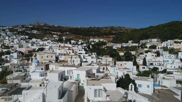 Village of Lefkes on the island of Paros in the Cyclades in Greece from the sky alt