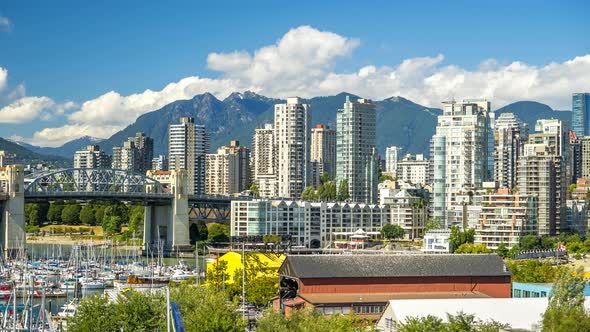 Vancouver Skyline Time Lapse of bridge and mountains 4k 1080p