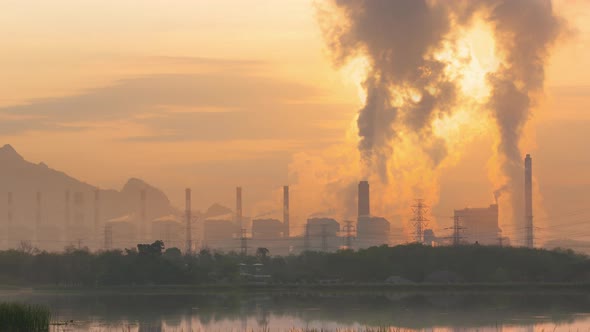 Beautiful in the morning. coal power plant and lake. alt