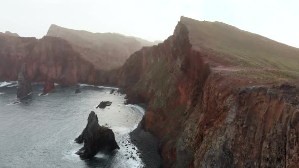Flying Over Rugged Coastline of Madeira Island, Portugal