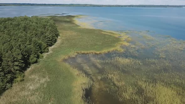 Aerial Drone Video Over a Natural Shallow in the Middle of the Lake