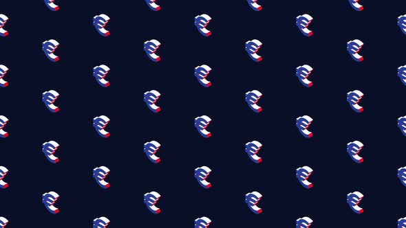 European Euro isometric symbols animated pattern on a dark background. Simple seamless loop alt