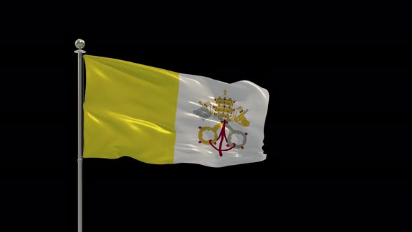 Vatican City Holy See Flag Pole Looping  Animation Include Alpha Channel
