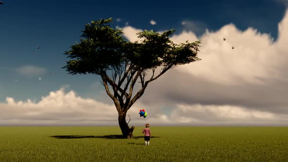 Tree and Alone Child