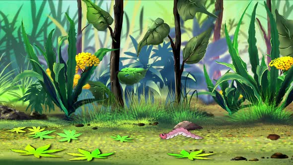 Little worm crawls out of the ground and moves away alt