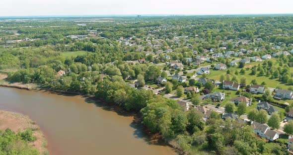 Scenic View of Small River with Beautiful Landscape Near American Small Town East Brunswick New alt
