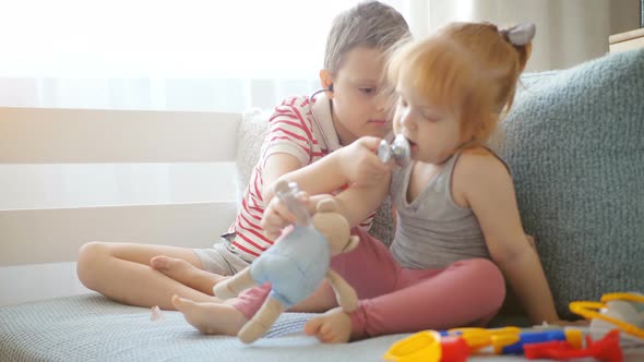 Cute Little Kids Playing at Hospital at Home alt