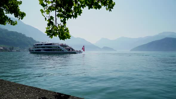Cruise ship on Swiss lakes. alt