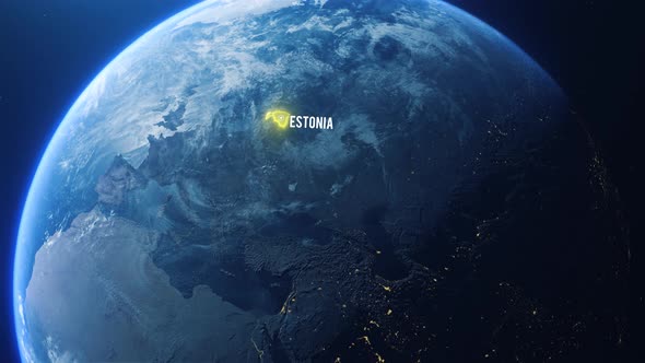 Earh Zoom In Space To Estonia Country Alpha Output