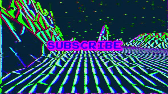 Retro Video Game Low Poly Terrain and Subscribe Text