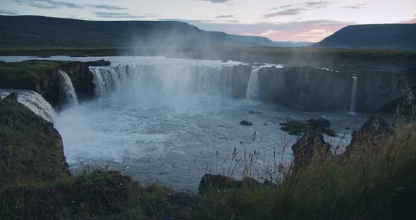 Sunset Scene of Godafoss Waterfall on Skjalfandafljot River Iceland alt