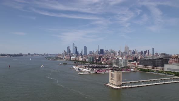 Aerial view towards Pier 40 at Hudson River Park, in sunny New York, USA alt