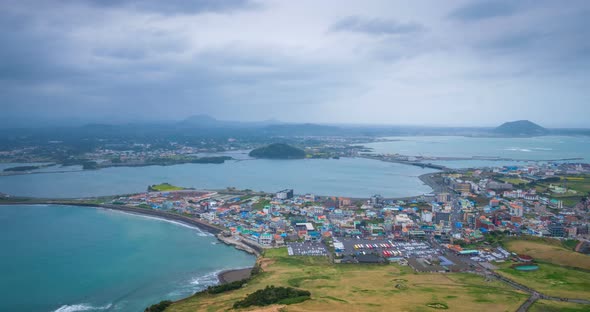 Timelapse of Aerial View of the Jeju Island in South Korea alt