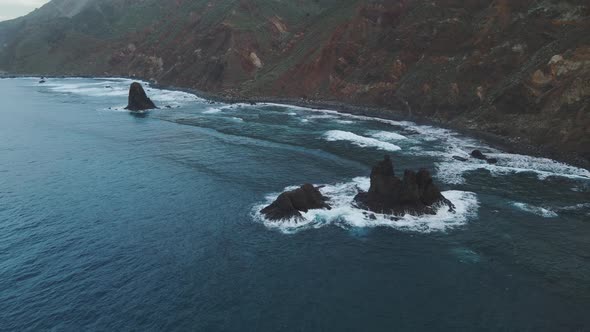 Incredible Mountain Scenery on the Ocean in the North of the Spanish Volcanic Beach Benijo on Island alt