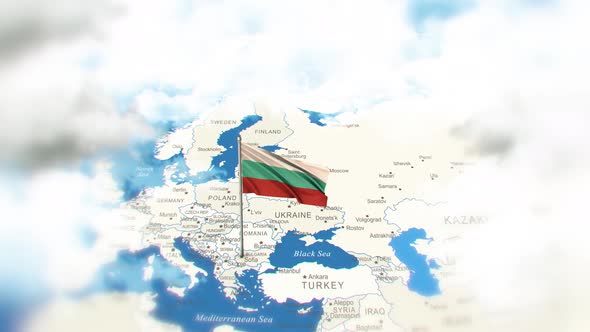 Bulgaria Map And Flag With Clouds