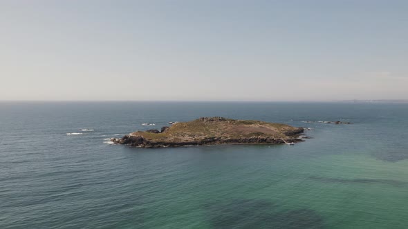 Aerial view of Santo Alberto do Pessegueiro Fort and Pessegueiro Island, Porto Covo, Portugal