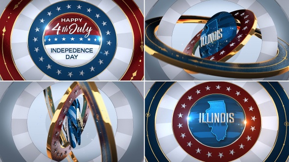 Illinois 4th of July Independence Day United States of America State Map with Flag 4K