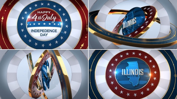 Illinois 4th of July Independence Day United States of America State Map with Flag 4K alt