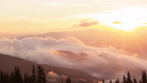 Romantic Colorful Sunrise at the Mountains