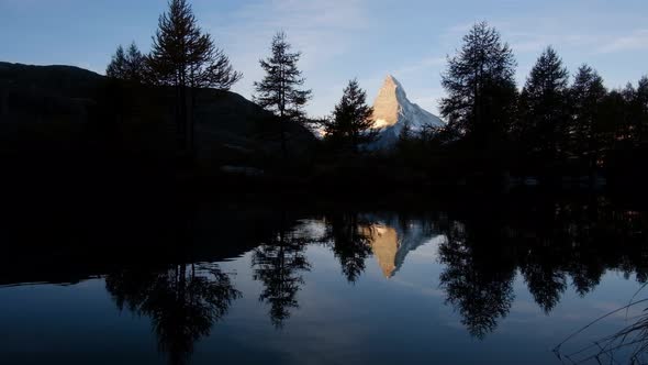 Picturesque View of Matterhorn Peak and Grindjisee Lake in Swiss Alps