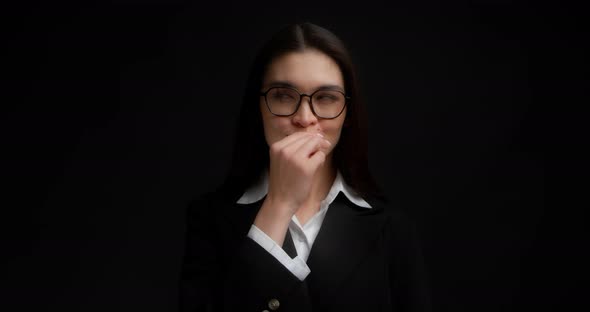 Business Lady Gestures to Keep Her Mouth Shutkeep Secretsnot Tell Anyone alt