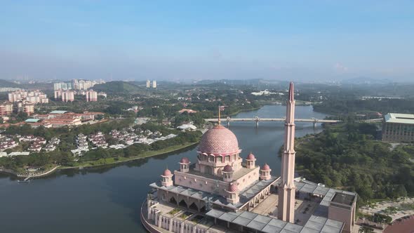 Cinematic view of Pink Mosque in Putrajaya