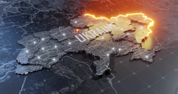 Military conflict between Ukraine and Russia. Concept map of war. cartography design. 3d render