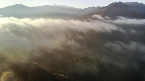 Aerial Hyper Lapse of Clouds Moving Above Mountain Valley at Pokut, Turkey
