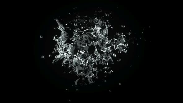 Water or liquid fluid splash in slow motion on black, 3d render, 3d animation