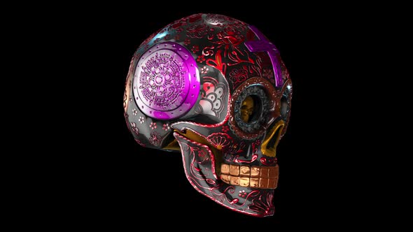 Carved metal skull spining with alpha alt