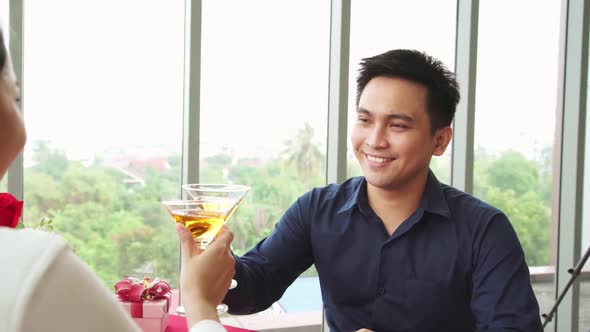Happy Romantic Couple Eating Lunch at Restaurant alt