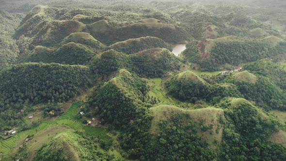 Topdown Mountain Lake Aerial Green Grass Hills Philippines Countryside