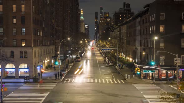 Cars Traffic on Street in Manhattan at Night. New York City alt