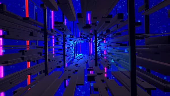 Blue Dark Sci Fi Bg Fly Through Tech Digital Space Like in Tunnel Neon Light alt
