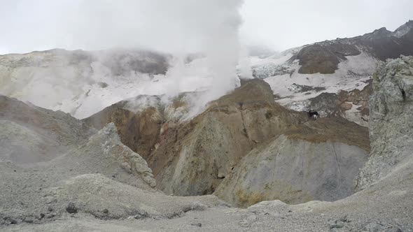 Crater of active volcano: hot spring, fumarole, thermal field